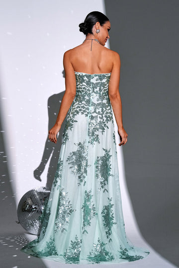 Sparkly Green A Line Sweetheart Long Prom Kjole